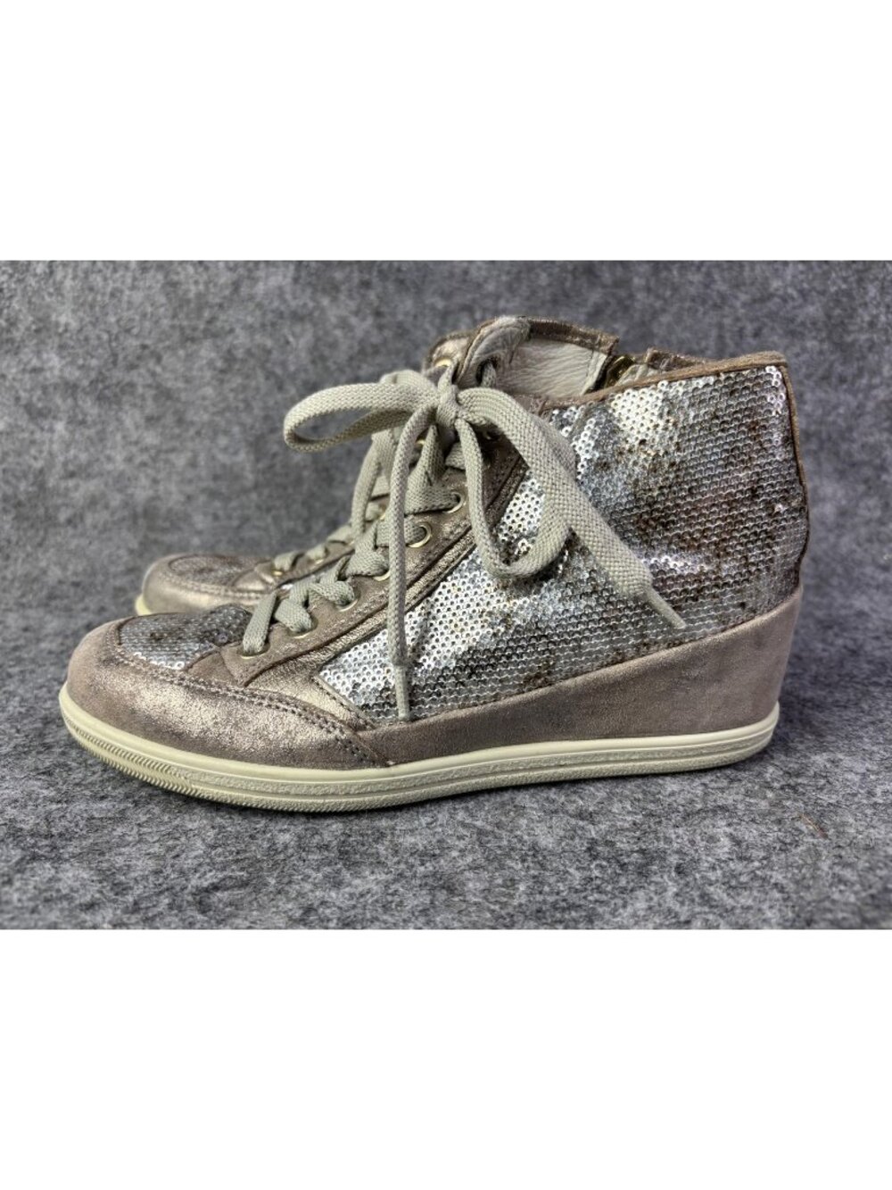 IGI&CO Shoes Womens Size 5 Silver Sequin High Top Wedge Sneakers Made In Italy